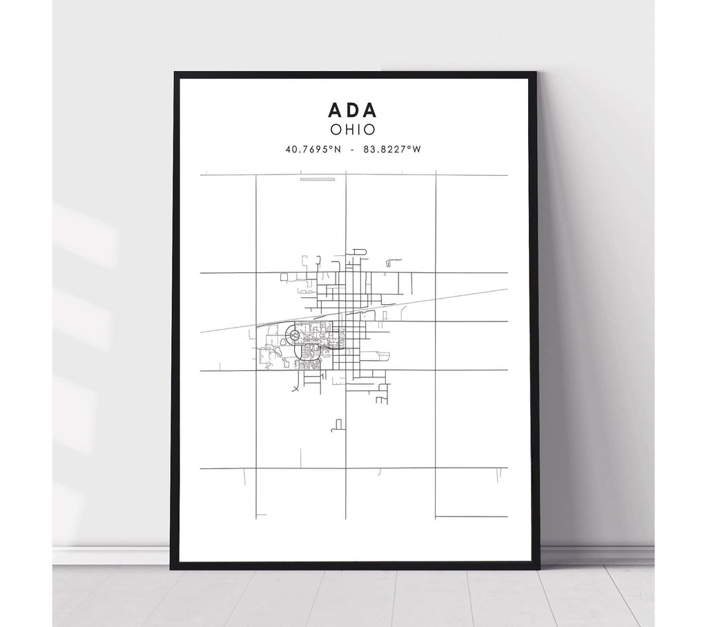 Ada, Ohio Scandinavian Map Print 