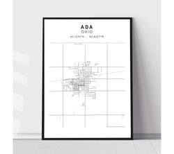 Ada, Ohio Scandinavian Map Print 