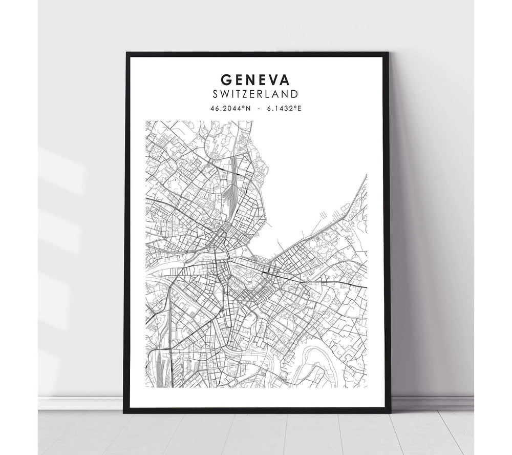 Geneva, Switzerland Scandinavian Style Map Print 