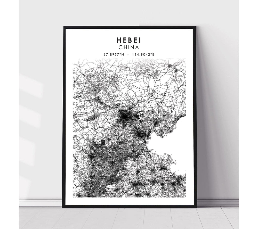 Hebei, China Scandinavian Style Map Print 