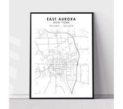 East Aurora, New York Scandinavian Map Print 