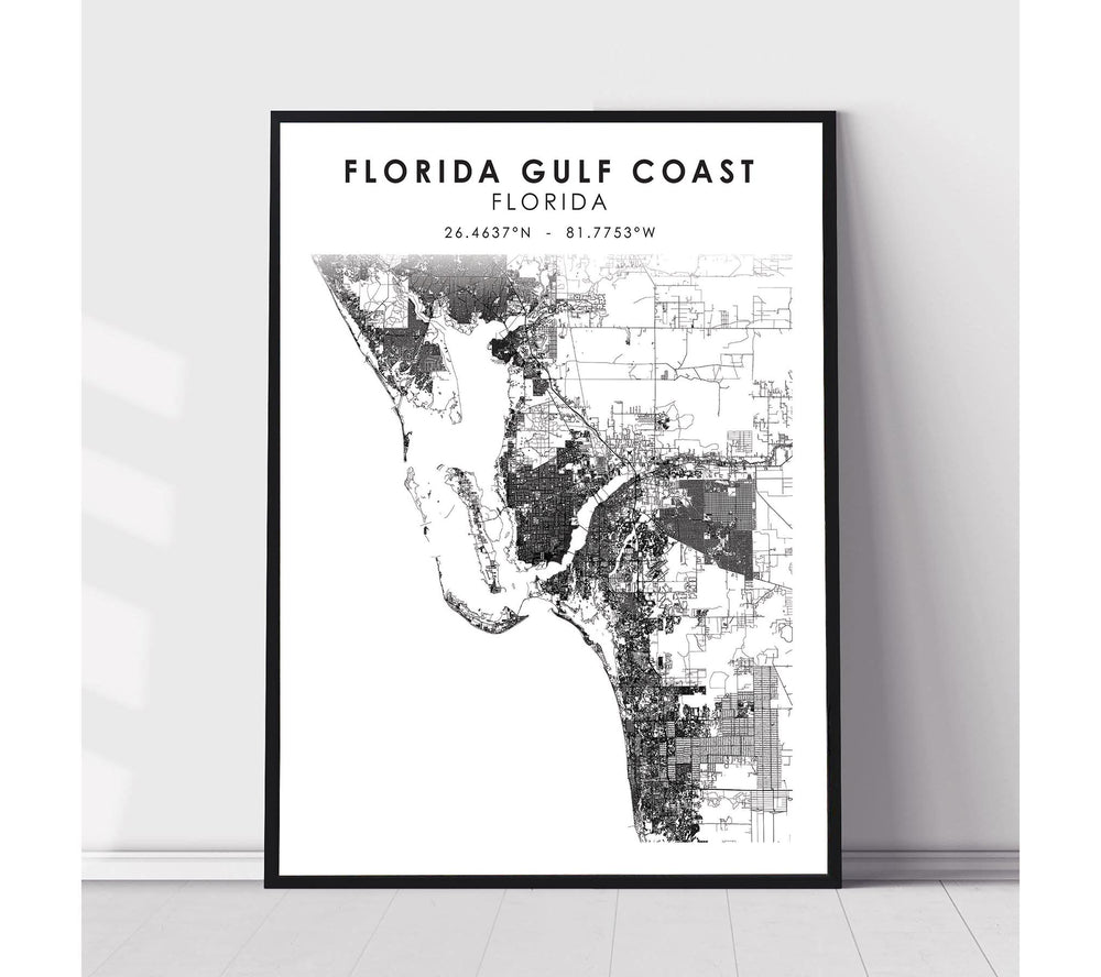 Florida Gulf Coast, Florida Scandinavian Map Print 