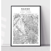 Raleigh, North Carolina Scandinavian Map Print 