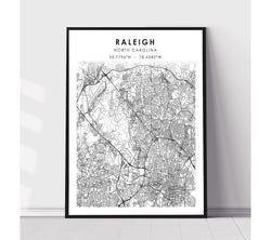 Raleigh, North Carolina Scandinavian Map Print 