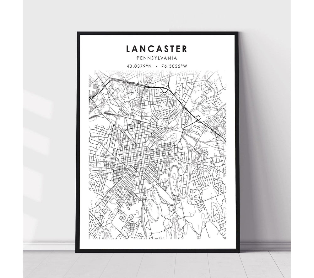 Lancaster, Pennsylvania Scandinavian Map Print 