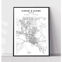 Coeur d'Alene, Idaho Scandinavian Map Print 