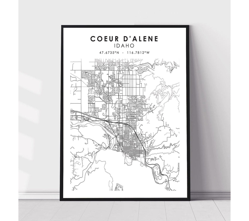 Coeur d'Alene, Idaho Scandinavian Map Print 