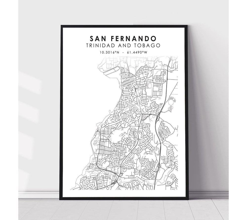 San Fernando, Trinidad and Tobago Scandinavian Style Map Print 