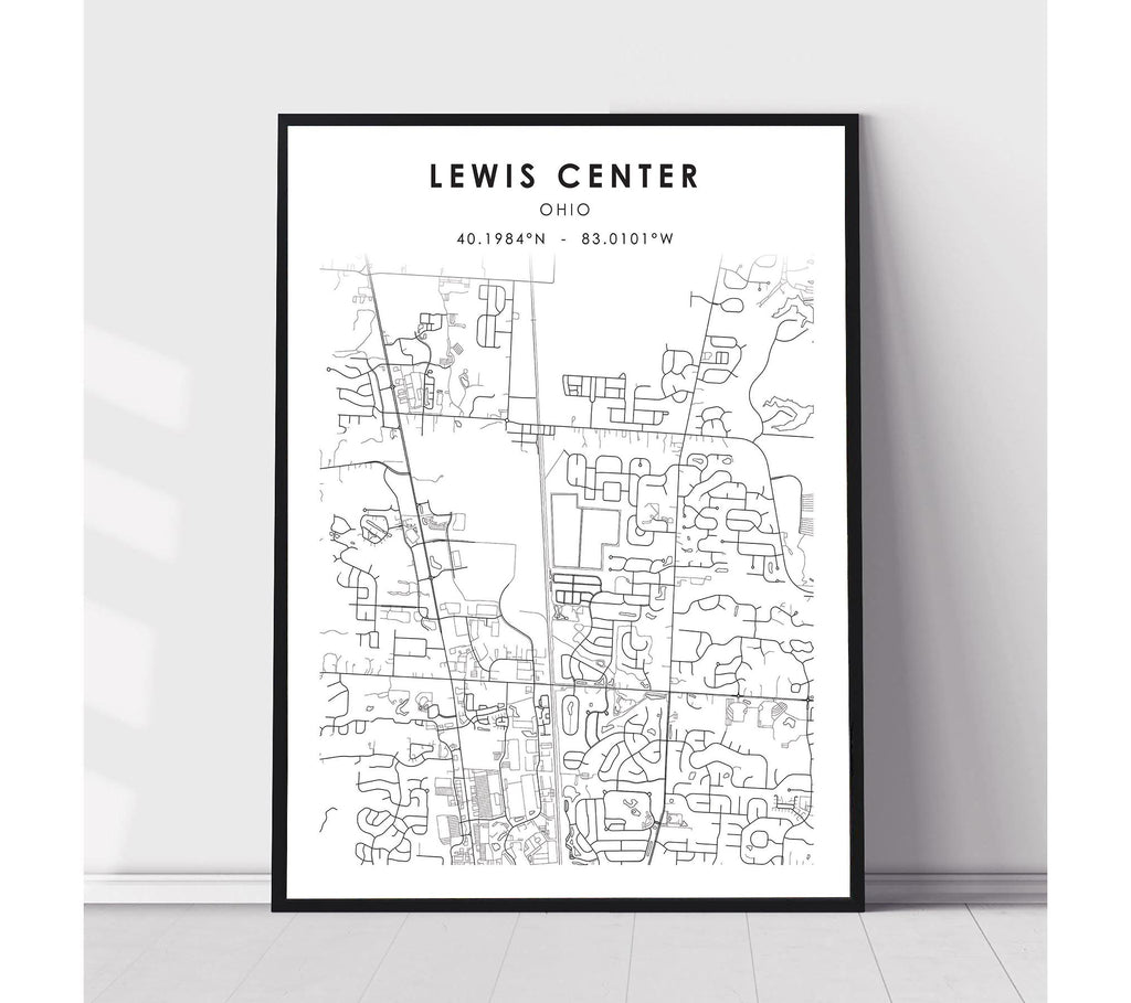 Lewis Center, Ohio Scandinavian Map Print 