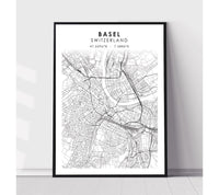 
              Basel, Switzerland Scandinavian Style Map Print 
            