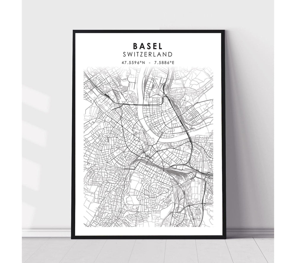 Basel, Switzerland Scandinavian Style Map Print 