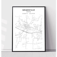 Granville, Ohio Scandinavian Map Print 
