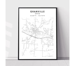 Granville, Ohio Scandinavian Map Print 
