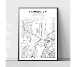 Farmington, Connecticut Scandinavian Map Print 