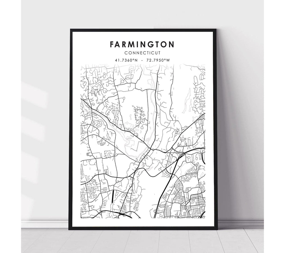 Farmington, Connecticut Scandinavian Map Print 