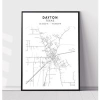 Dayton, Texas Scandinavian Map Print 