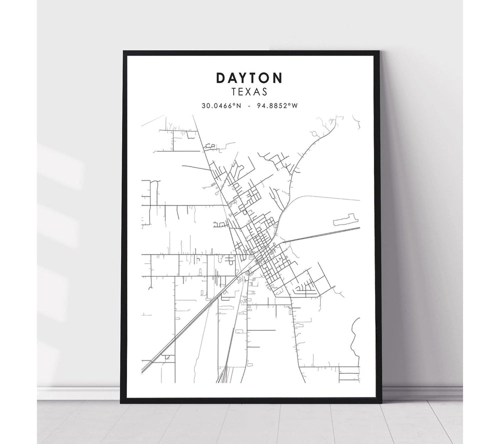 Dayton, Texas Scandinavian Map Print 