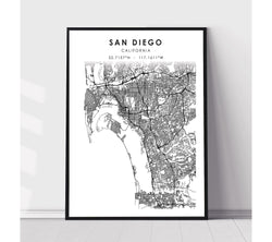 San Diego, California Scandinavian Map Print 