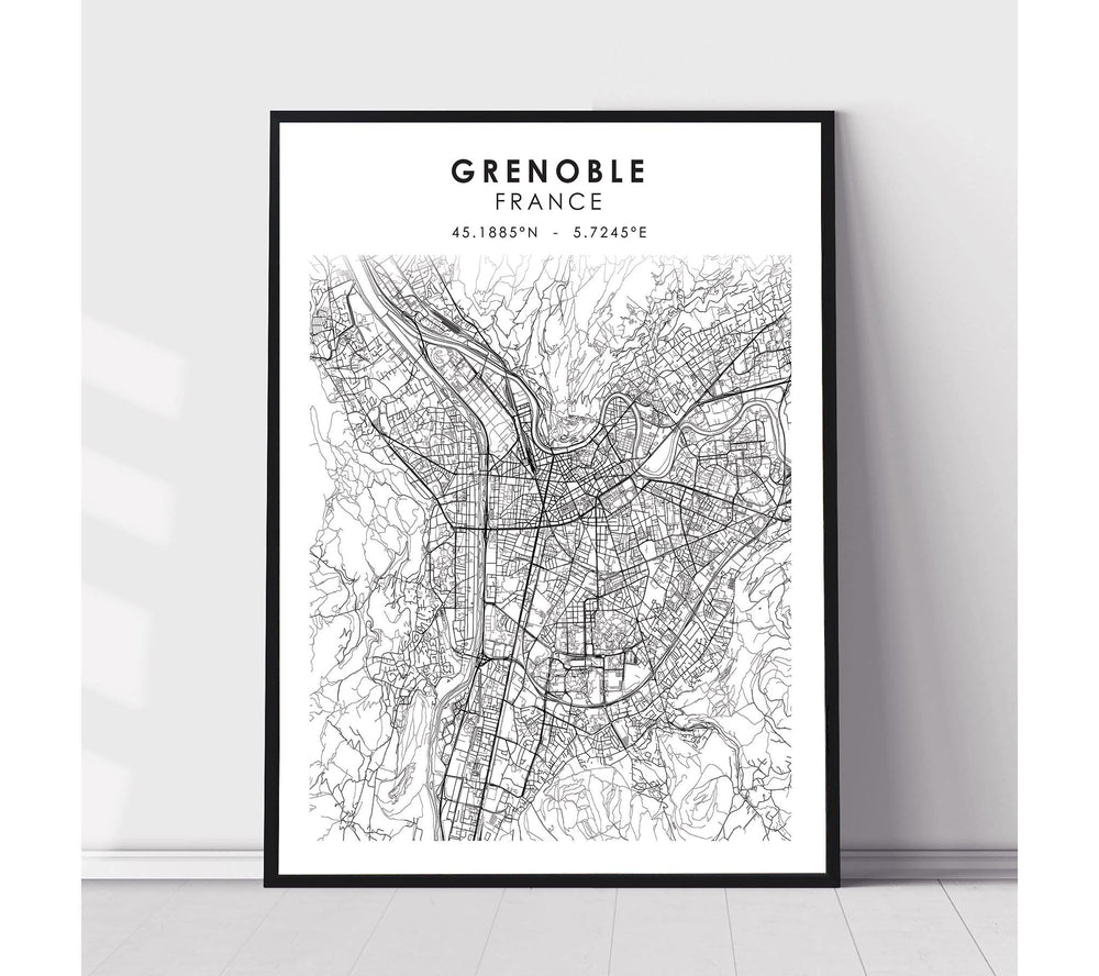 Grenoble, France Scandinavian Style Map Print 