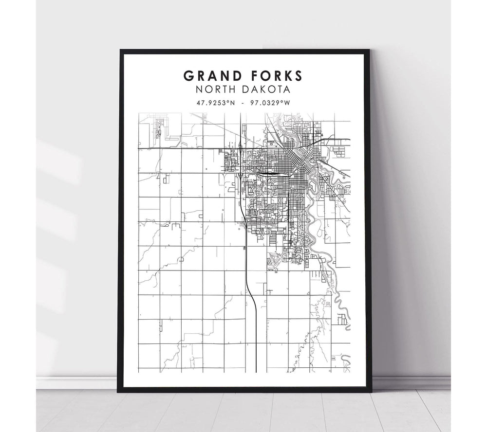 Grand Forks, North Dakota Scandinavian Map Print 