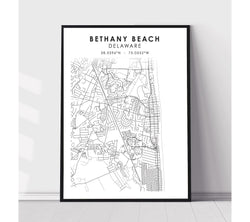 Bethany Beach, Delaware Scandinavian Map Print 