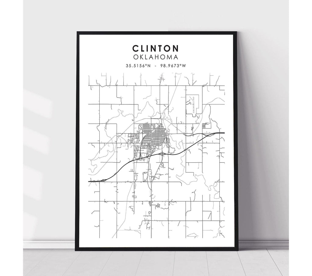 Clinton, Oklahoma Scandinavian Map Print 