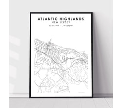 Atlantic Highlands, New Jersey Scandinavian Map Print 