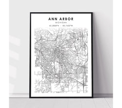 Ann Arbor, Michigan Scandinavian Map Print 