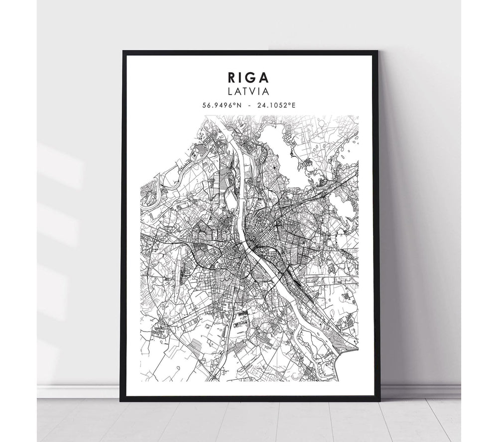 Riga, Latvia Scandinavian Style Map Print 