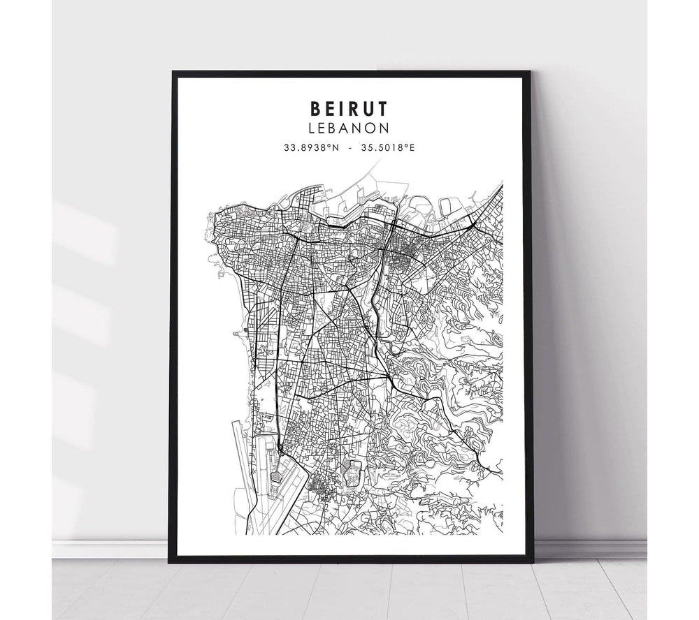 Beirut, Lebanon Scandinavian Style Map Print 