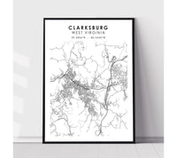 
              Clarksburg, West Virginia Scandinavian Map Print 
            