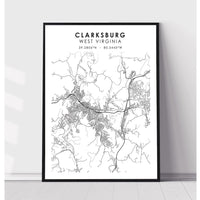 Clarksburg, West Virginia Scandinavian Map Print 