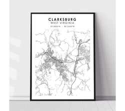 Clarksburg, West Virginia Scandinavian Map Print 