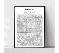
              Livonia, Michigan Scandinavian Map Print 
            