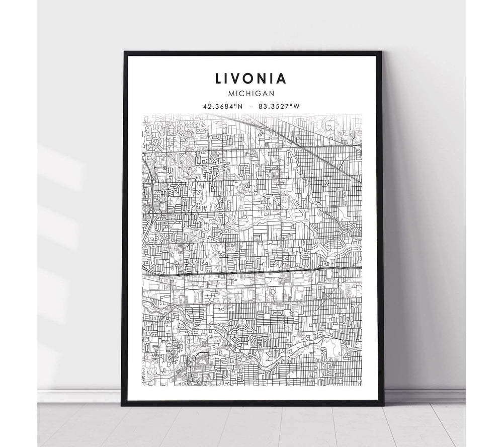 Livonia, Michigan Scandinavian Map Print 
