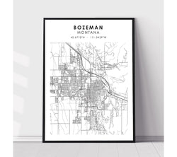 Bozeman, Montana Scandinavian Map Print 