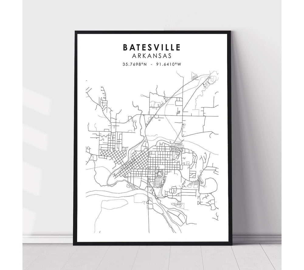 Batesville, Arkansas Scandinavian Map Print 