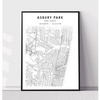 Asbury Park, New Jersey Scandinavian Map Print 