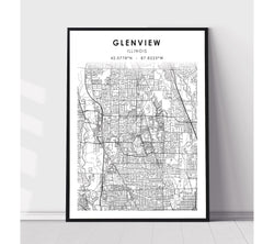 Glenview, Illinois Scandinavian Map Print 