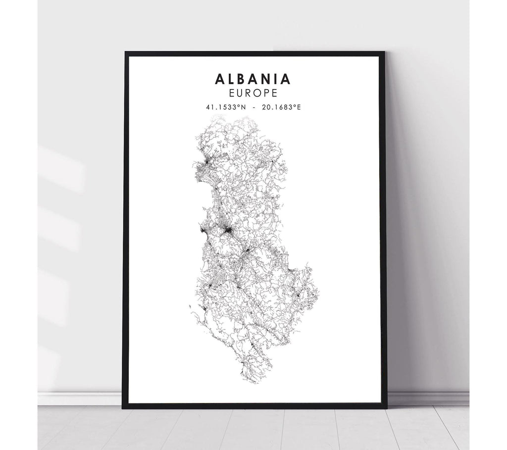 Albania, Europe Scandinavian Style Map Print 