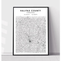 Halifax County, Virginia Scandinavian Map Print 