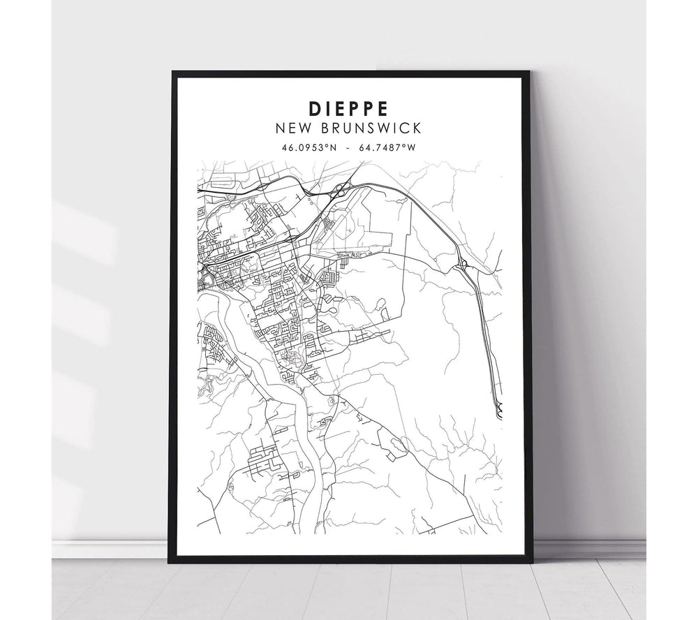 Dieppe, New Brunswick Scandinavian Style Map Print 