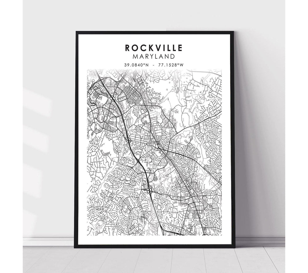 Rockville, Maryland Scandinavian Map Print 