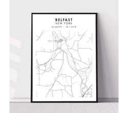 Belfast, New York Scandinavian Map Print 