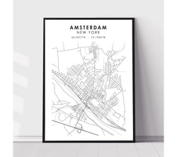 Amsterdam, New York Scandinavian Map Print 
