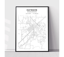 Hayward, Wisconsin Scandinavian Map Print 