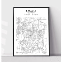 Batavia, Illinois Scandinavian Map Print 
