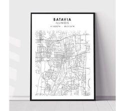 Batavia, Illinois Scandinavian Map Print 