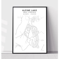 Alpine Lake, West Virginia Scandinavian Map Print 