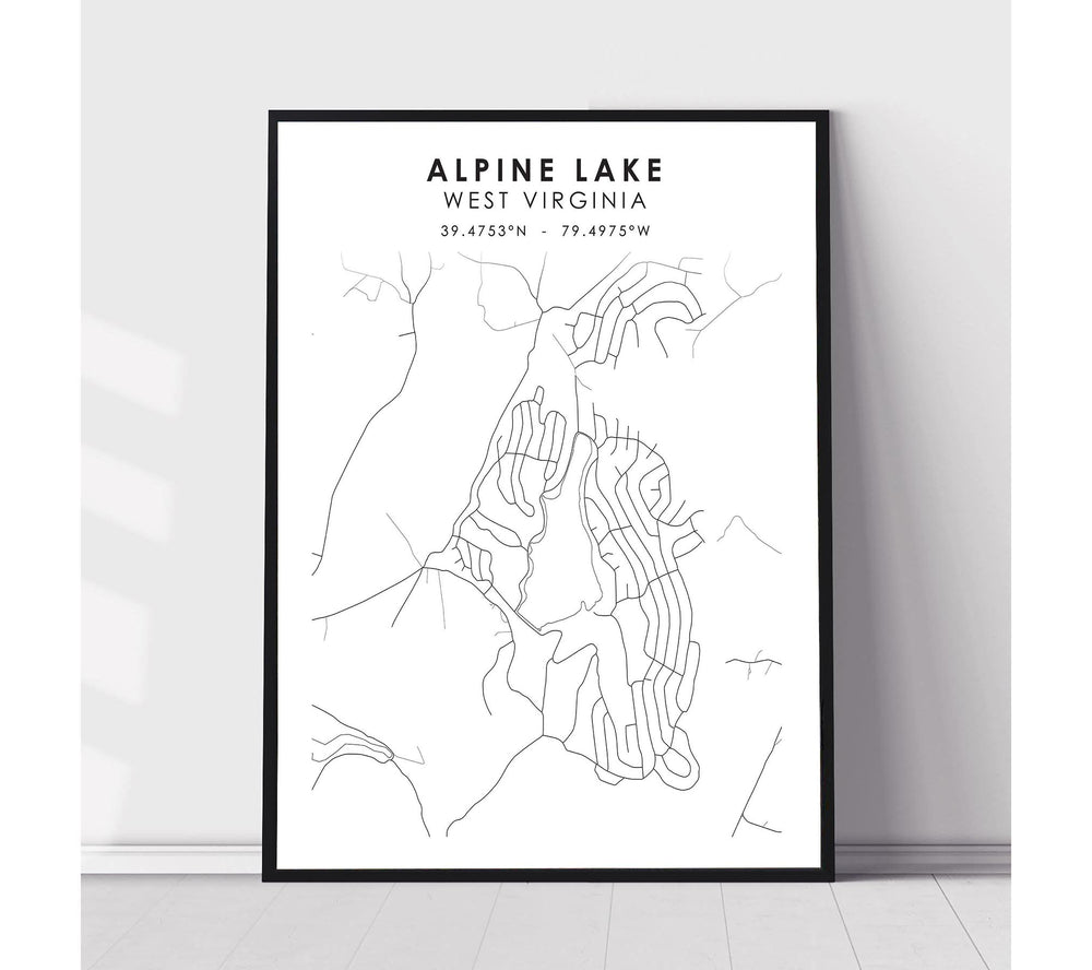 Alpine Lake, West Virginia Scandinavian Map Print 